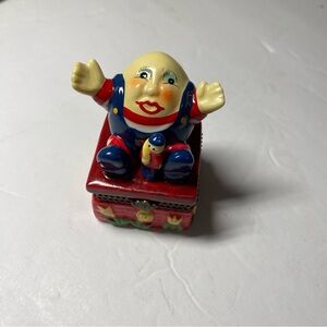 Humpty Dumpty Trinket Box w/Tiny Soldier Hinged Porcelain Vintage Hand Painted